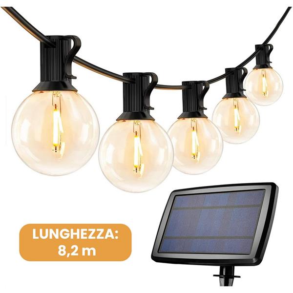 Catenaria di luci da esterno con 27 bulbi con pannello solare