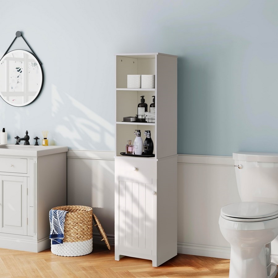 Mobile a colonna da bagno, alto mobile, mobile per soggiorno, sala da pranzo, cucina, bagno, 30 x 30 x 80 cm, bianco