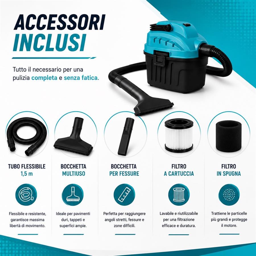 Aspirapolvere multifunzione 2 in 1 con accessori inclusi