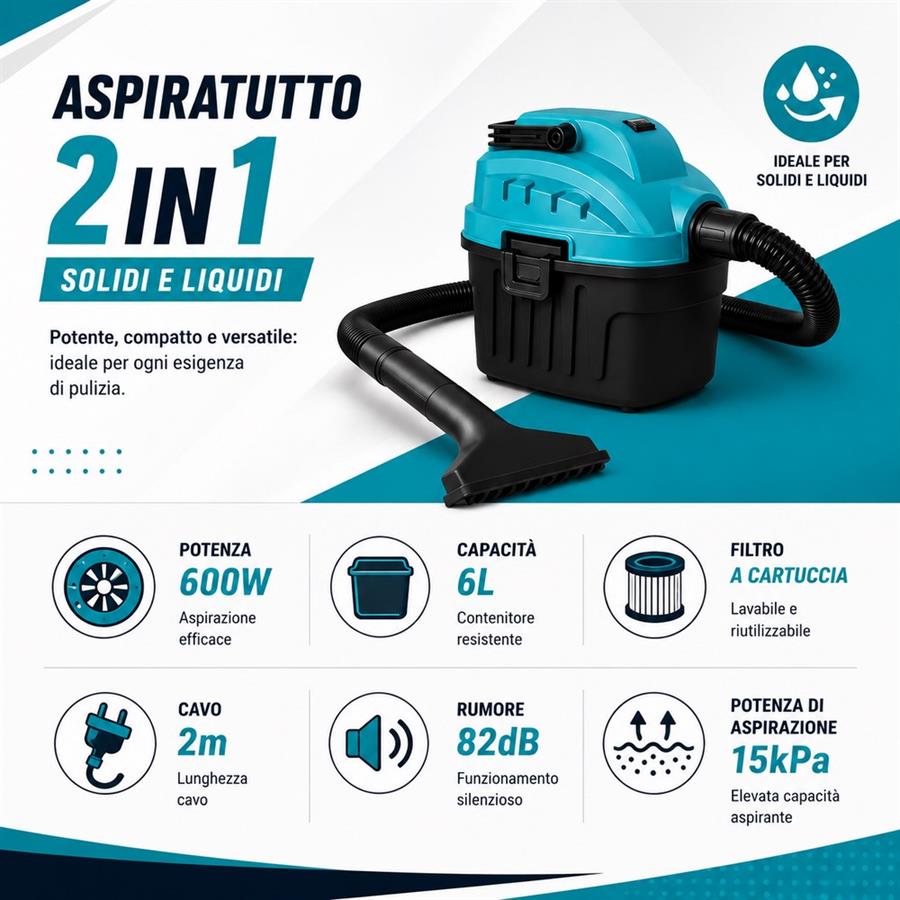 Aspirapolvere multifunzione 2 in 1 con accessori inclusi
