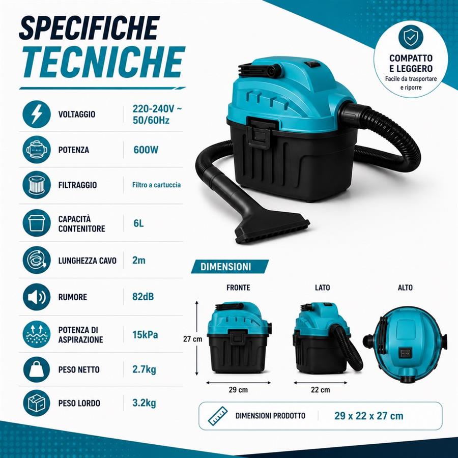 Aspirapolvere multifunzione 2 in 1 con accessori inclusi