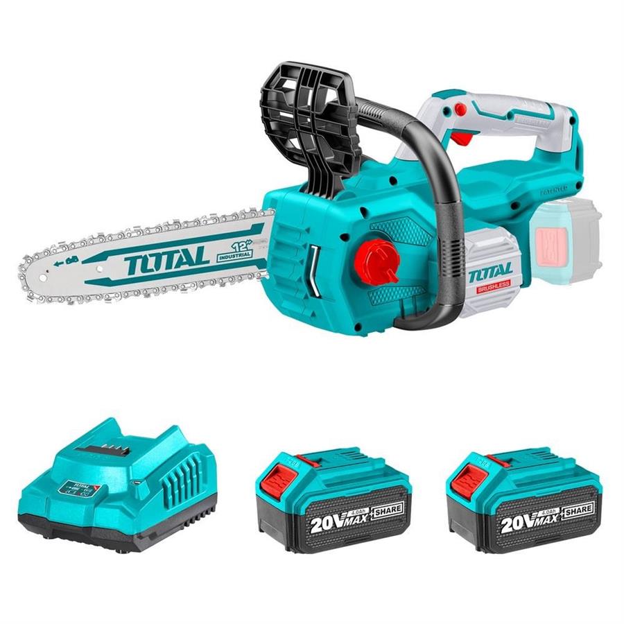 Motosega a batteria 20V brushless da 12con 2 batterie 4Ah e caricatore