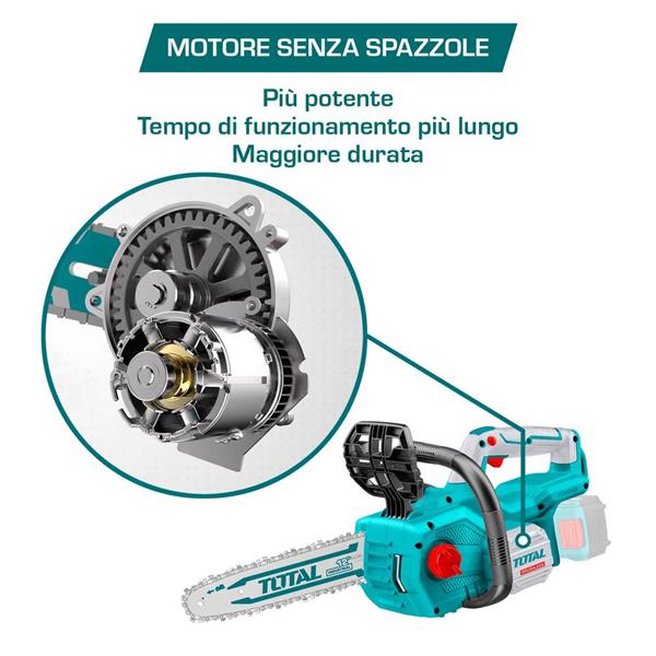 Motosega a batteria 20V brushless da 12con 2 batterie 4Ah e caricatore