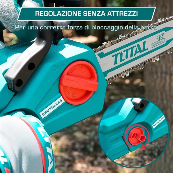 Motosega a batteria 20V brushless da 12con 2 batterie 4Ah e caricatore