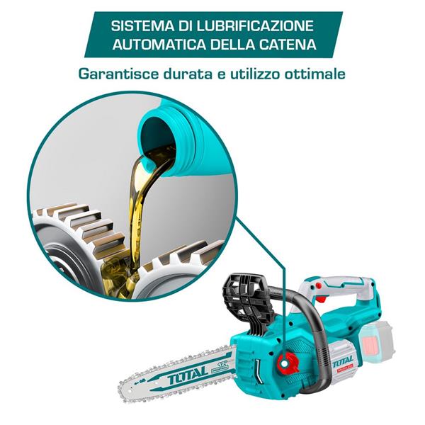 Motosega a batteria 20V brushless da 12con 2 batterie 4Ah e caricatore