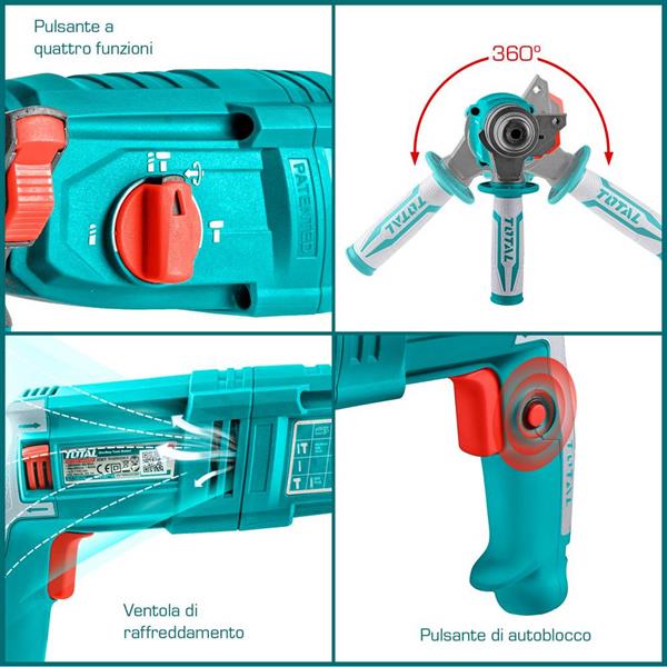 Martello rotativo SDS Plus da 800W potenza 2,5J con valigetta e accessori