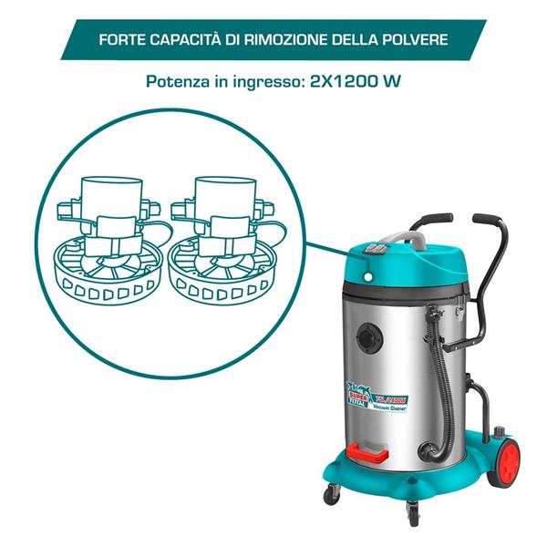 Bidone aspiratutto potente da 75L con motore da 2400W