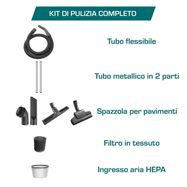 Bidone aspiratutto potente da 75L con motore da 2400W