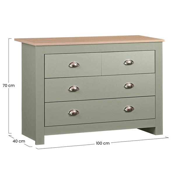 Cassettiera moderna salvia con 4 cassetti 100x70x40 cm - Ginevra
