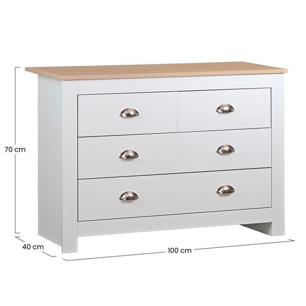 Cassettiera bianca con top in rovere 100x70x40 cm - Ginevra