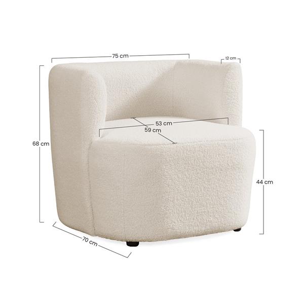 Poltrona design in tessuto teddy 75x70x68 cm crema - Seattle