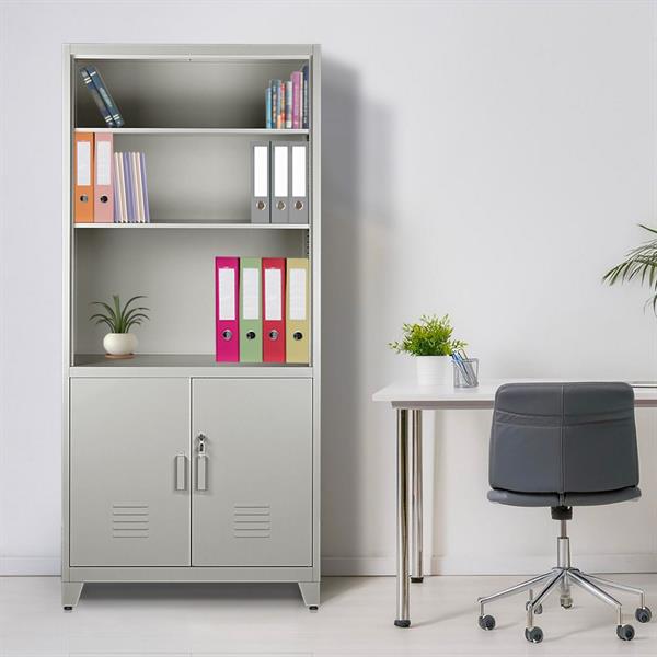 Mobile in metallo grigio 2 ante e 5 ripiani 85x45x190 cm - Yumi