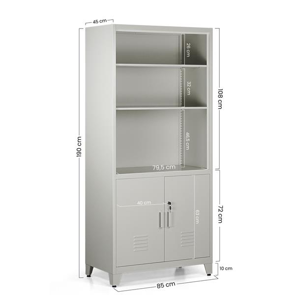 Mobile in metallo grigio 2 ante e 5 ripiani 85x45x190 cm - Yumi