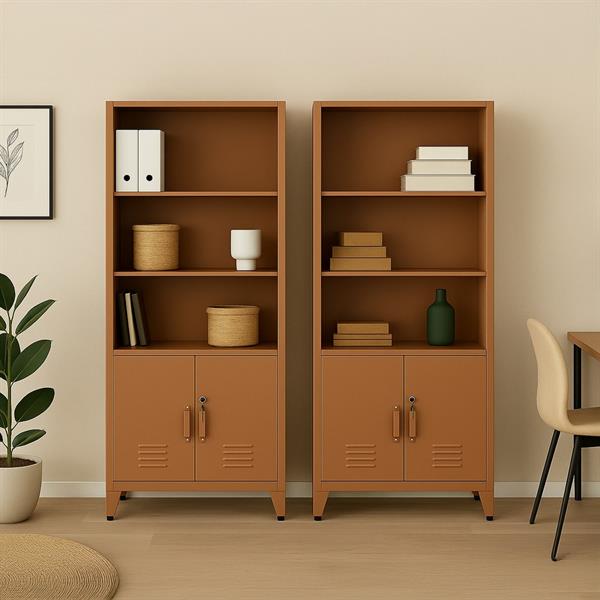 Armadio metallo semiaperto con ante e 5 scaffali mattone 84x45x190 cm - Yumi