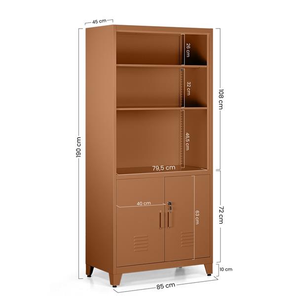 Armadio metallo semiaperto con ante e 5 scaffali mattone 84x45x190 cm - Yumi