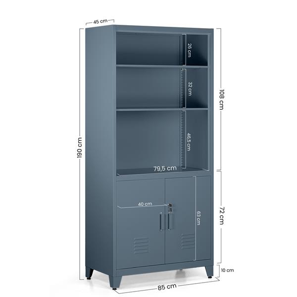 Armadio metallo semiaperto con serratura 85x45x190 cm ceruleo - Yumi