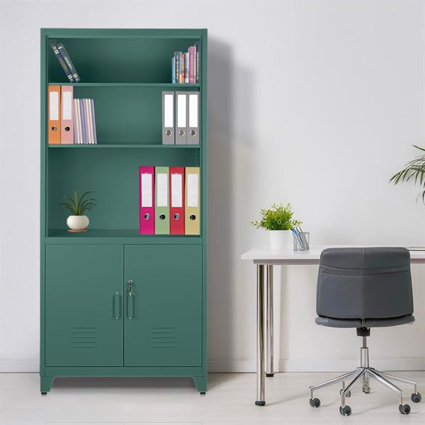 Armadio metallo con serratura 5 ripiani e due ante 85x190 cm verde - Yumi