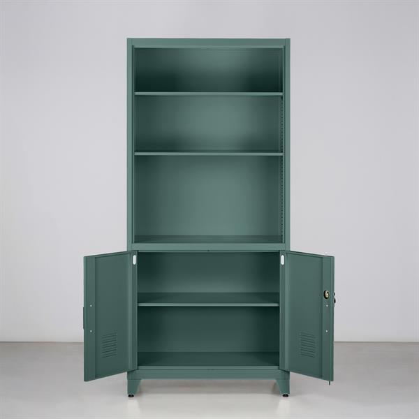 Armadio metallo con serratura 5 ripiani e due ante 85x190 cm verde - Yumi