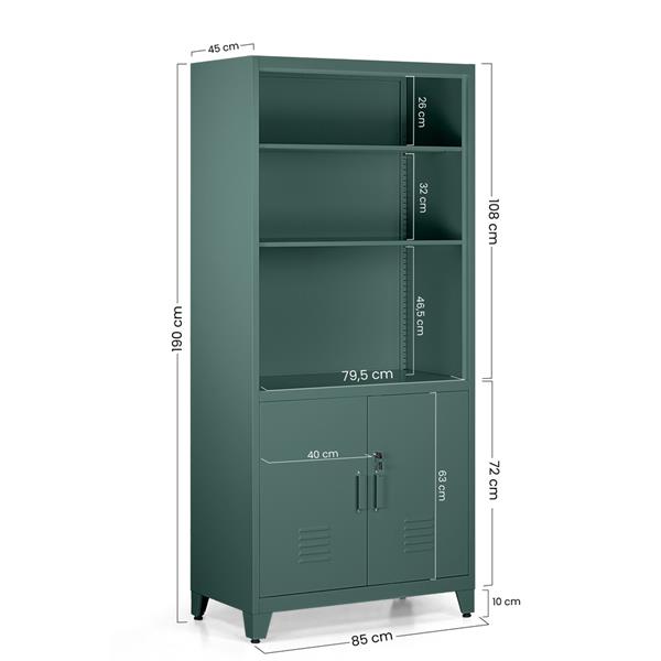 Armadio metallo con serratura 5 ripiani e due ante 85x190 cm verde - Yumi