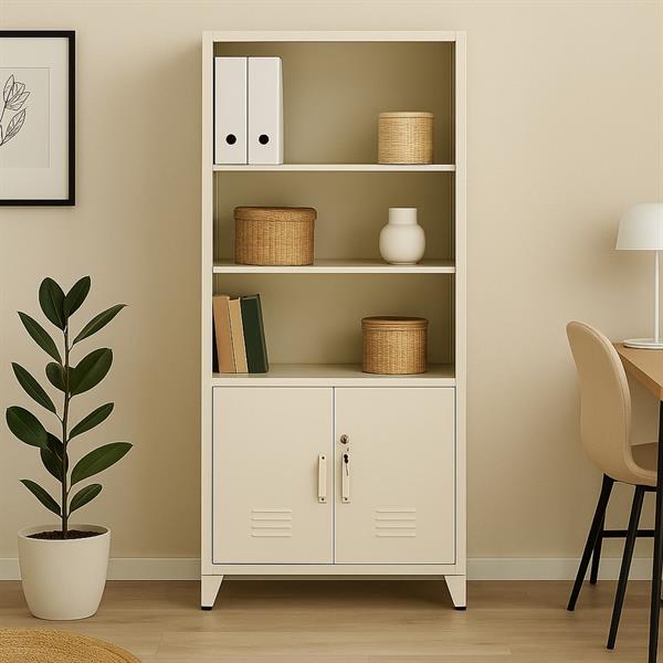 Armadio ufficio con 2 ante e 5 ripiani avorio 85x45x190 cm - Yumi