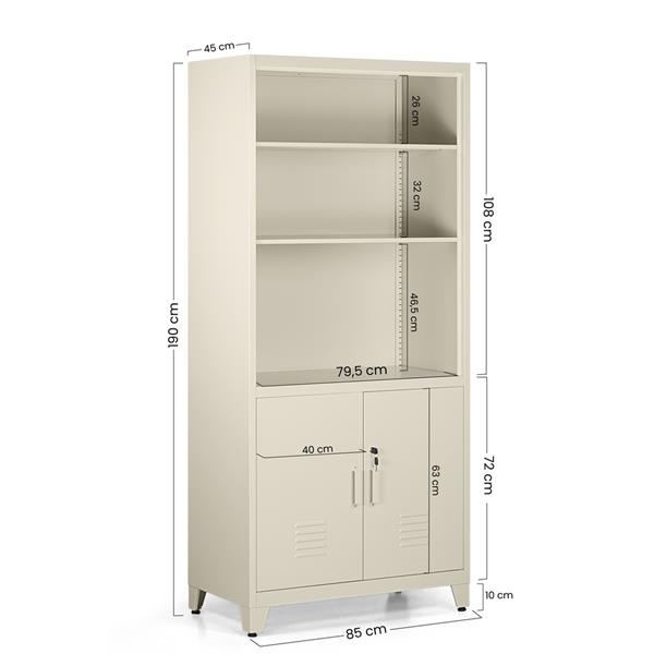 Armadio ufficio con 2 ante e 5 ripiani avorio 85x45x190 cm - Yumi
