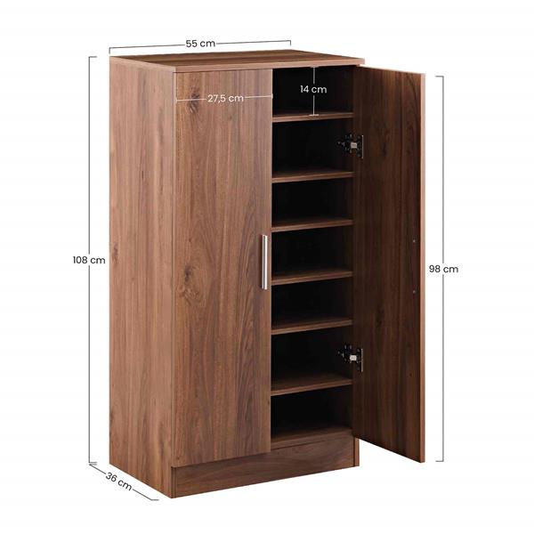 Scarpiera in legno color noce 108x55x36 cm con 7 ripiani - Giulia
