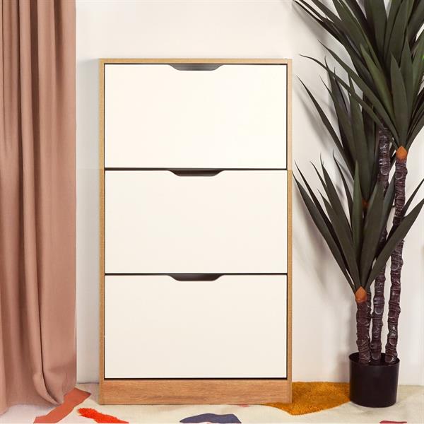Scarpiera 3 ante rovere con cassetti bianchi - Sky