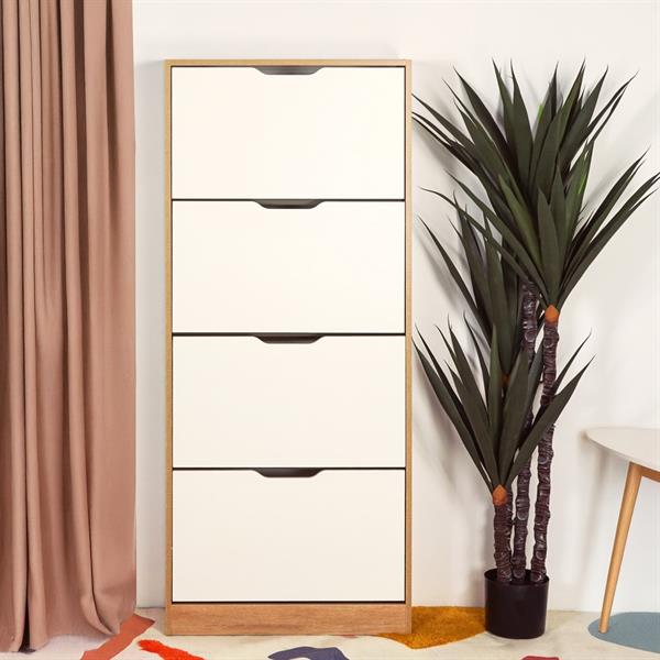 Scarpiera 4 ribalte rovere con ante bianche 63x24x150 cm - Sky