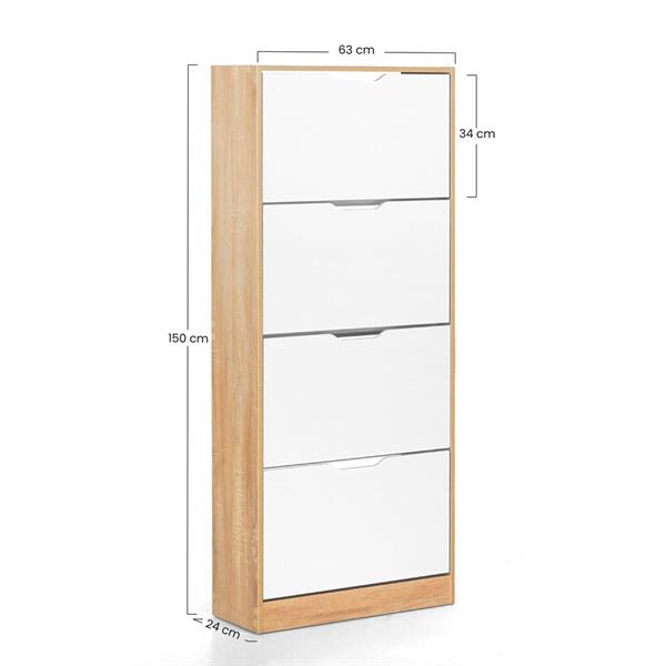 Scarpiera 4 ribalte rovere con ante bianche 63x24x150 cm - Sky