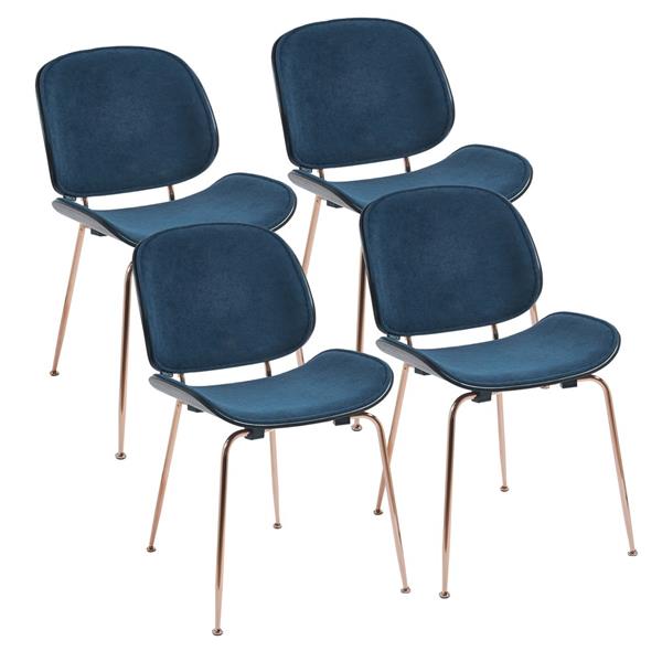 Set da 4 sedie eleganti in tessuto blu con struttura color oro rosa - Elizabeth