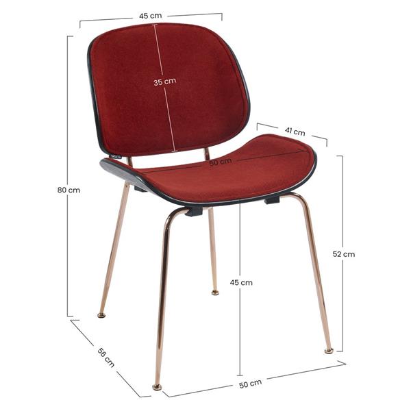 Set da 4 sedie design in tessuto rosso con struttura in oro rosa - Elizabeth