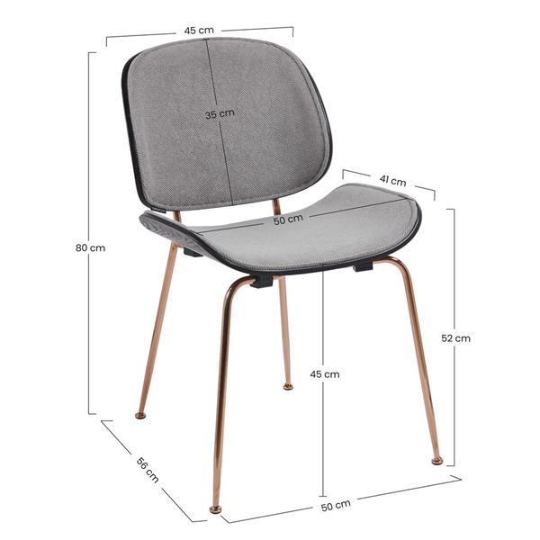 Sedie moderne in tessuto grigio con struttura oro rosa set da 4 - Elizabeth