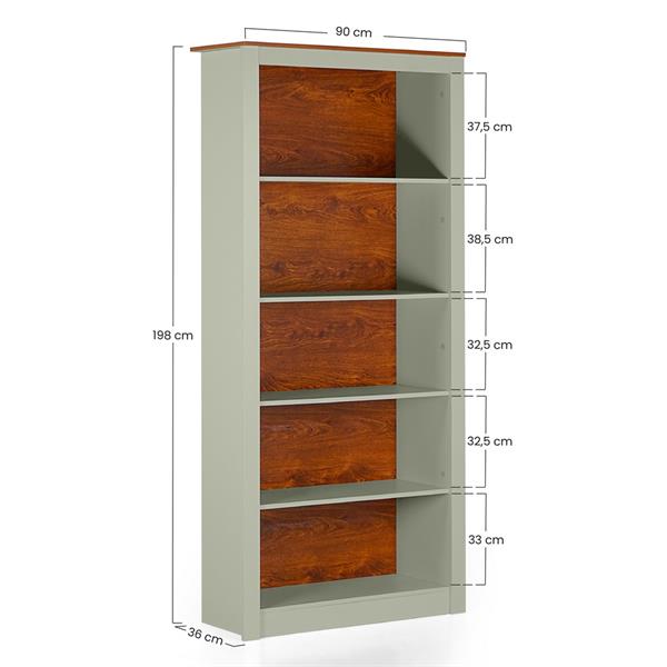 Mobile libreria 5 ripiani color salvia 90x36x198 cm - Ginevra