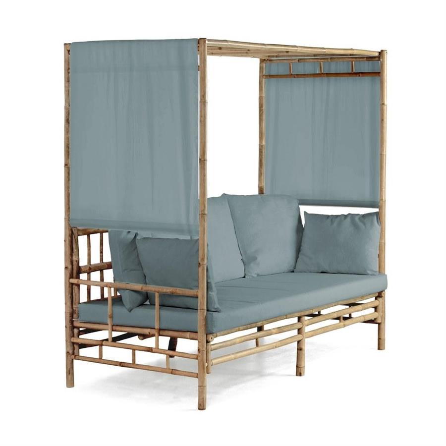 Letto a baldacchino da esterno con cuscineria blu 200x190h in bambù