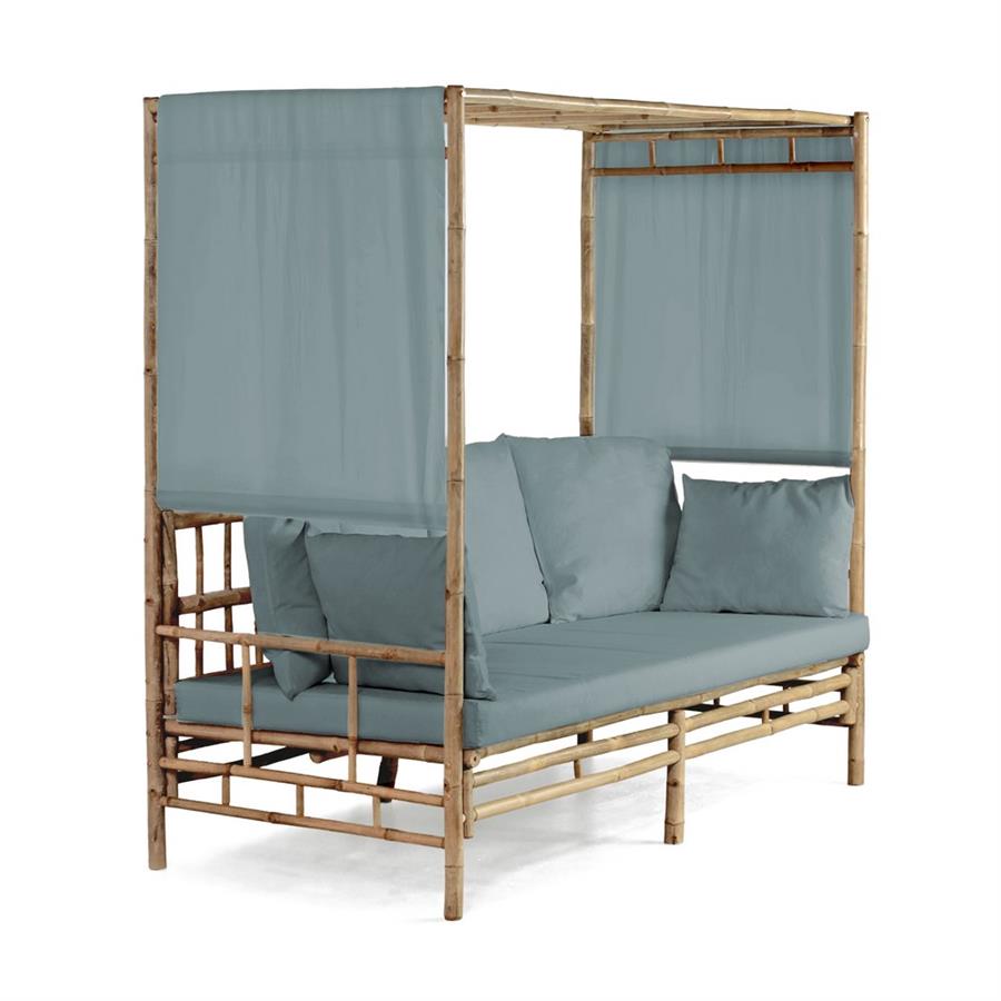 Letto a baldacchino da esterno con cuscineria blu 200x190h in bambù