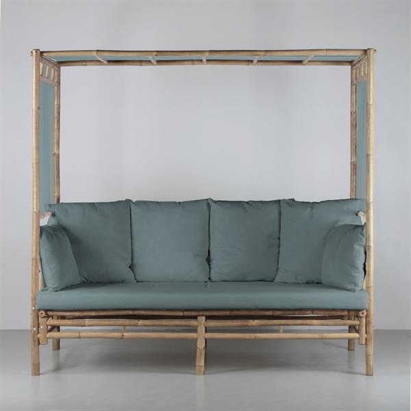 Letto a baldacchino da esterno con cuscineria blu 200x190h in bambù