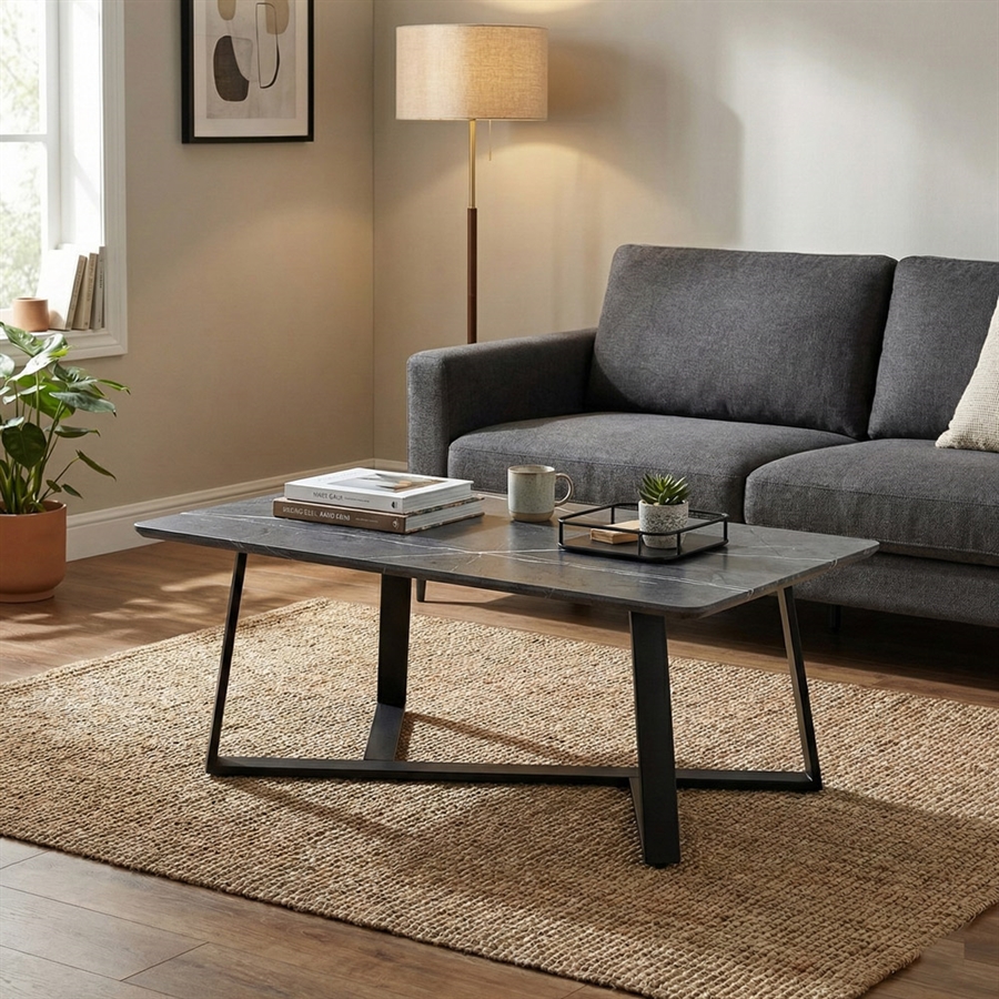 Set di 2 tavolini Nesting in due parti - Aspetto e contenitore in marmo PVC nero e