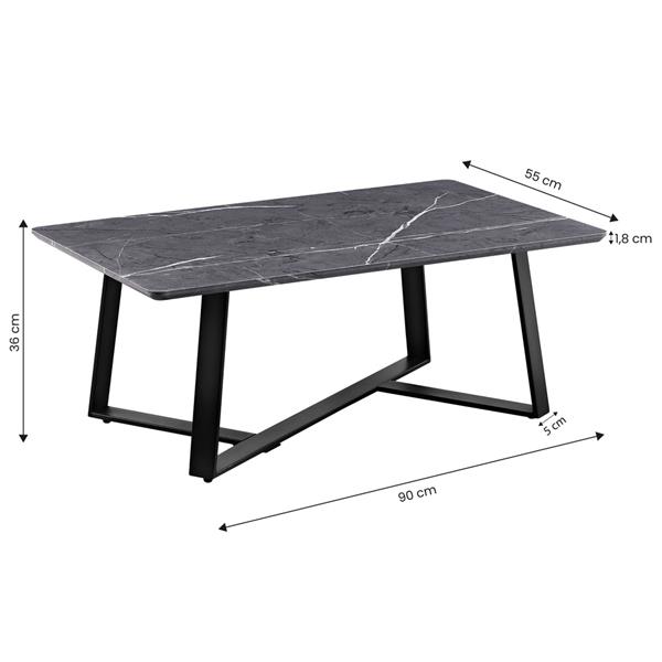 Coffee table stile moderno con marmo grigio scuro 90x55x35 cm - Valencia
