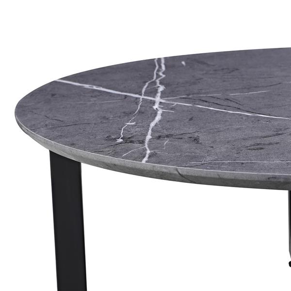 Tavolino tondo basso con top effetto marmo grigio scuro con piedi neri 75x75x35 cm - Yara