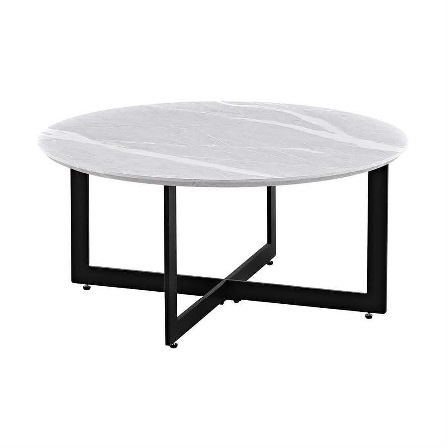 Tavolino rotondo con top effetto marmo grigio chiaro con gambe nere - Yara