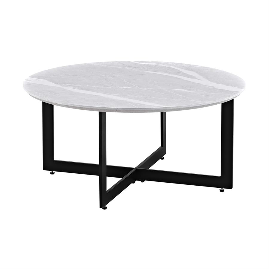 Tavolino rotondo con top effetto marmo grigio chiaro con gambe nere - Yara
