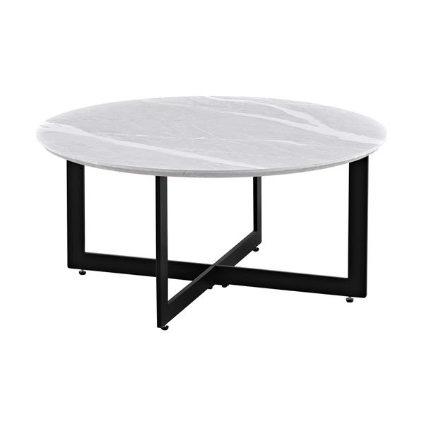 Tavolino rotondo con top effetto marmo grigio chiaro con gambe nere - Yara