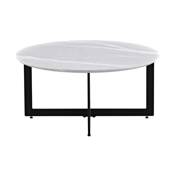 Tavolino rotondo con top effetto marmo grigio chiaro con gambe nere - Yara