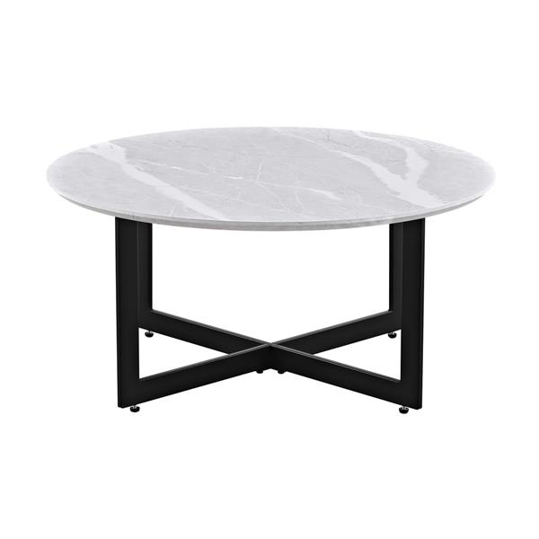 Tavolino rotondo con top effetto marmo grigio chiaro con gambe nere - Yara