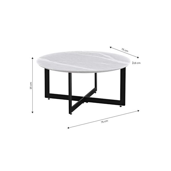Tavolino rotondo con top effetto marmo grigio chiaro con gambe nere - Yara