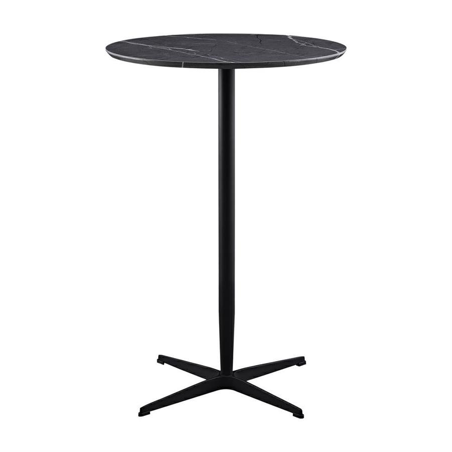 Tavolo bar tondo 70x70x104 cm con top effetto marmo e base nera - Rowan