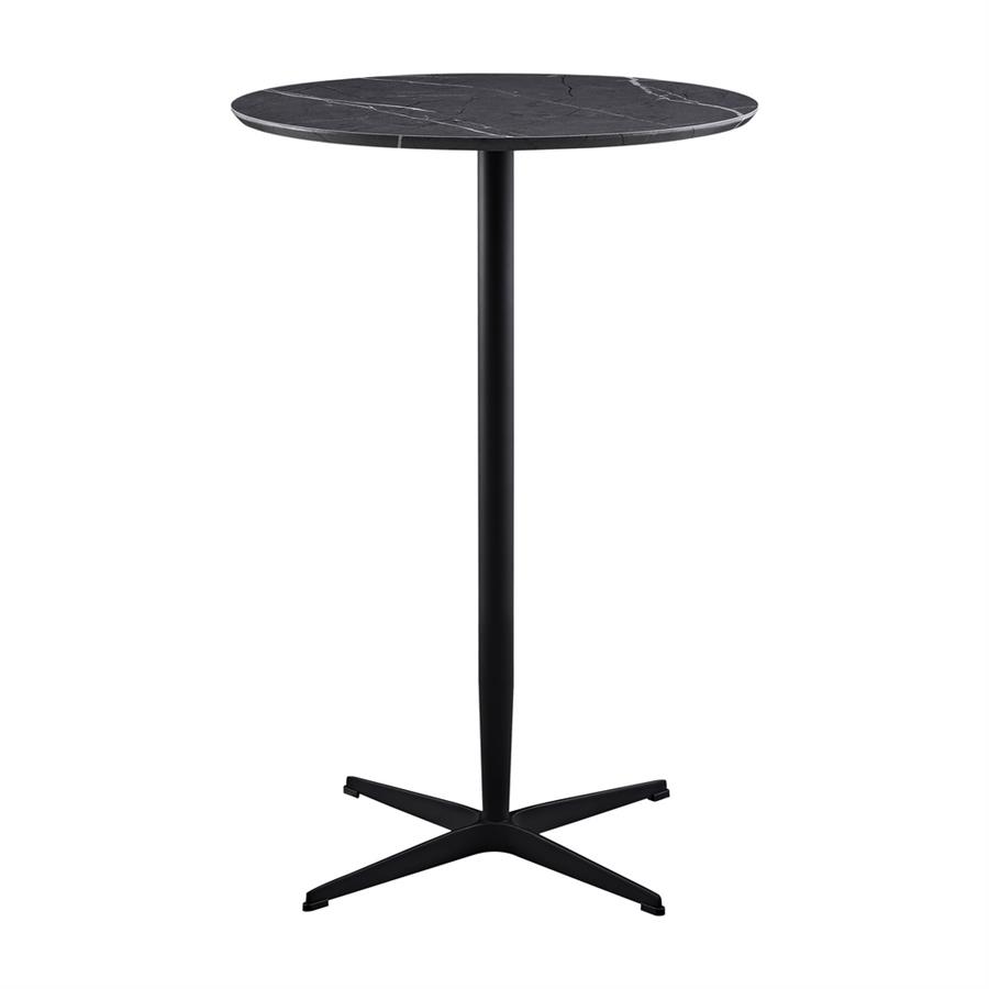 Tavolo bar tondo 70x70x104 cm con top effetto marmo e base nera - Rowan
