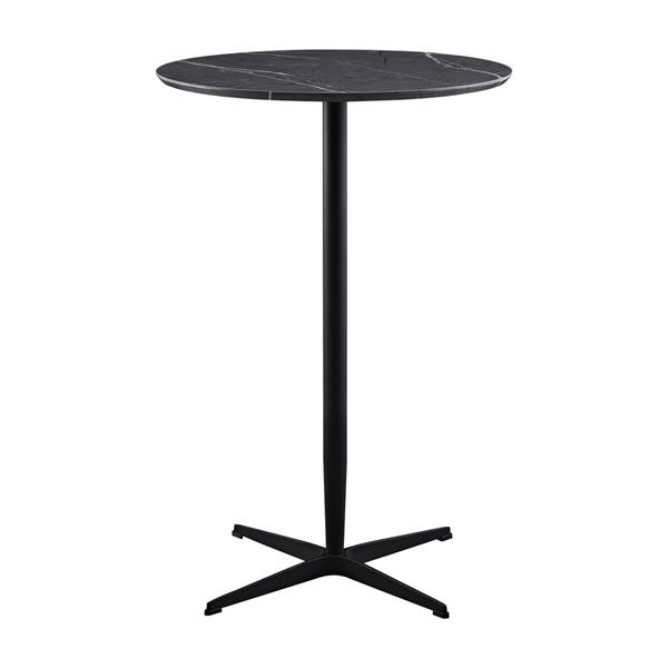 Tavolo bar tondo 70x70x104 cm con top effetto marmo e base nera - Rowan