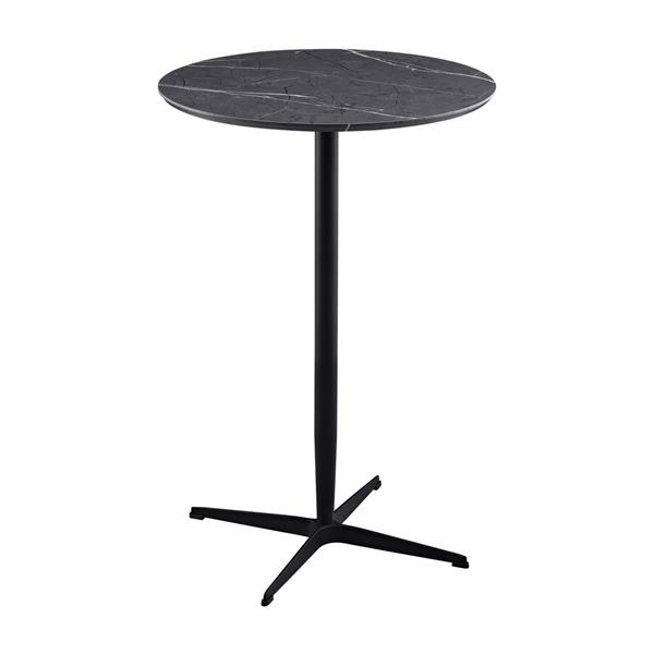 Tavolo bar tondo 70x70x104 cm con top effetto marmo e base nera - Rowan