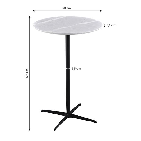 Tavolo alto da bar tondo con top in marmo grigio chiaro 70x70x104 cm - Rowan